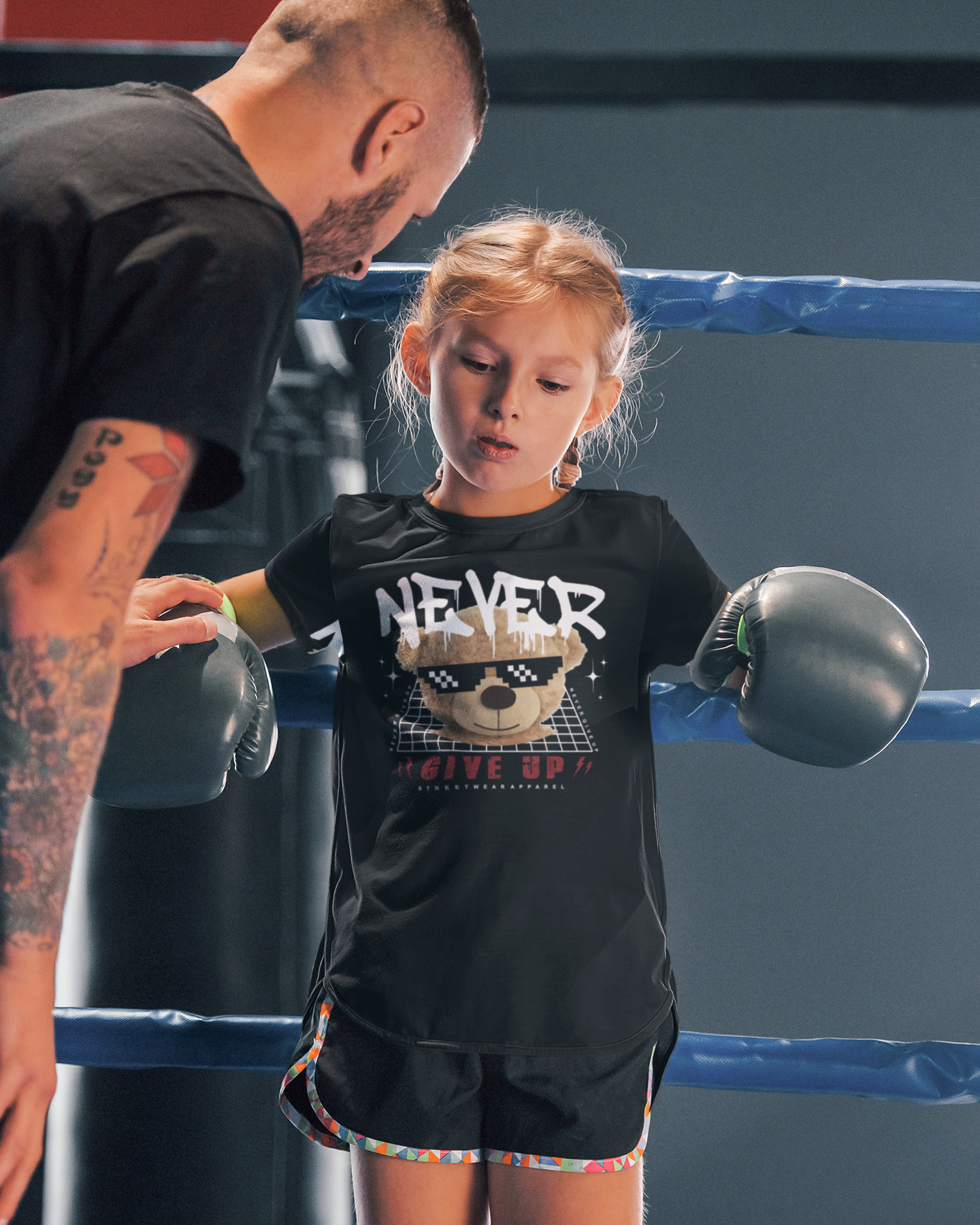 Never Give Up - Детска Тениска с Щампа Мече