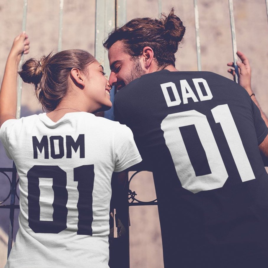 Комплект Тениски с надпис - Mom Dad