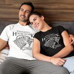 Мъж и жена с тениски на Game of Thrones - бял и черен цвят